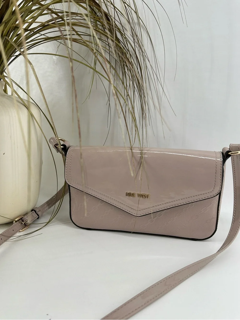 Nine West Pale Nude Pink Patent Crossbody Bag